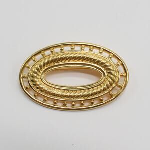 Retro Vintage Monet Signed Gold Tone Open Rope Oval Brooch Pin preppy nautical